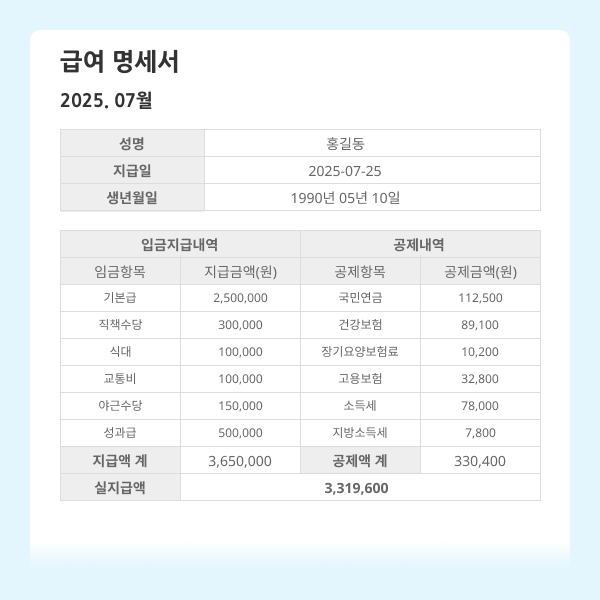보안메일 활용 급여명세서